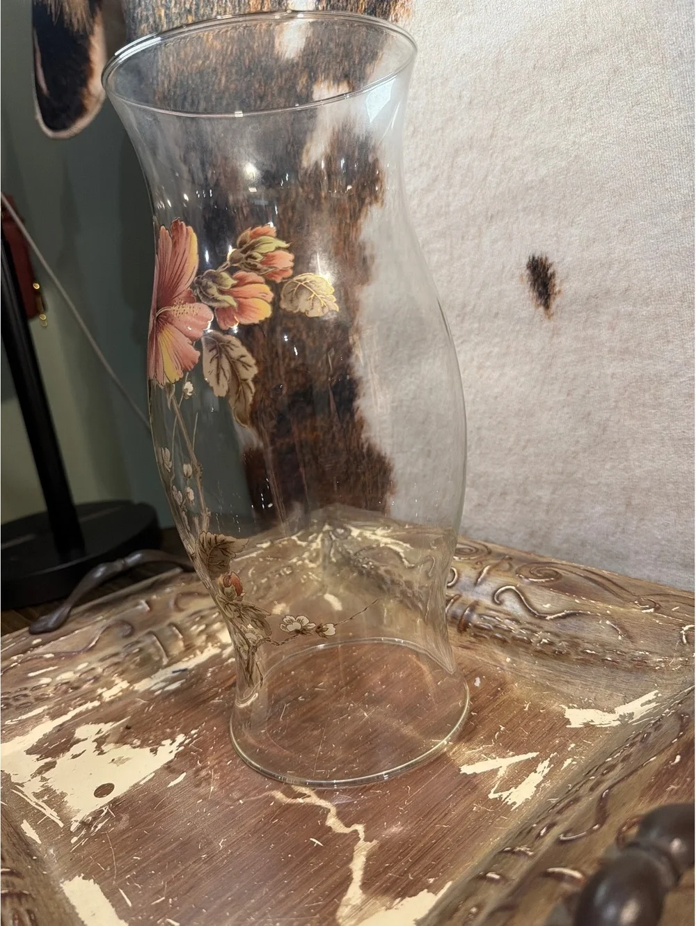 Vintage Floral Glass Hurricane Lamp Shade